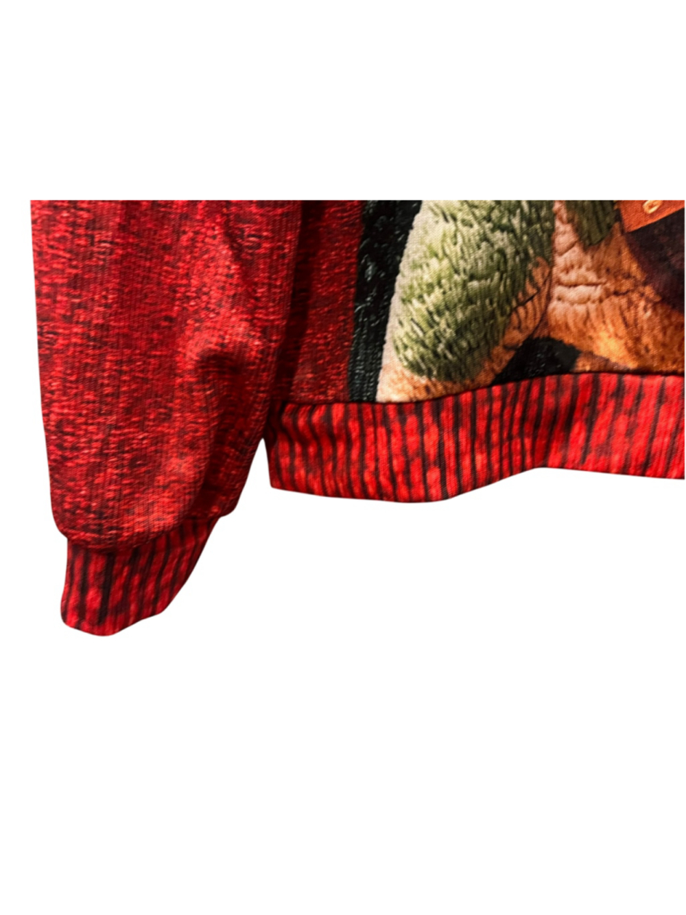 Ugly Christmas Sweater XL Cat Riding T-Rex Santa Funny Holiday Sweatshirt Red - Picture 5 of 7